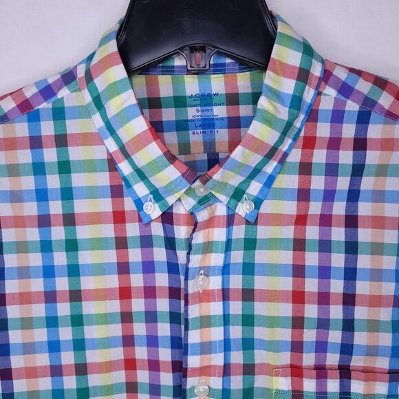 J Crew Shirt Mens Large Check Colorful Light Weight Slim Fit - Picture 1 of 10